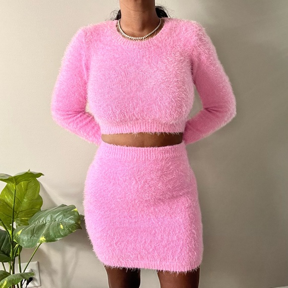 Fashion Nova Sweaters - ‼️NO LONGER AVAILABLE‼️ Pink Fuzzy Mini Skirt Set!